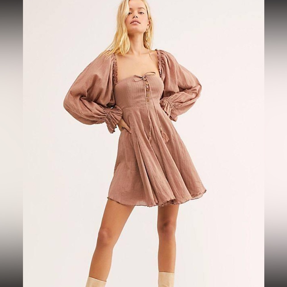 Free People Cocoa Brown How About You Ruffle Mini Dress
